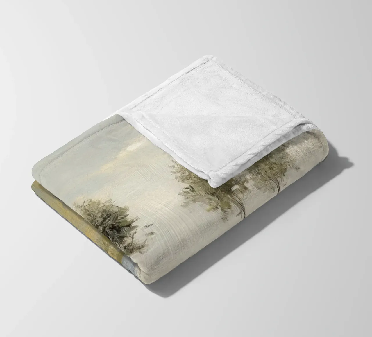 Alberi tranquilli in un campo illuminato dal sole coperta in pile da Melloi Art Print