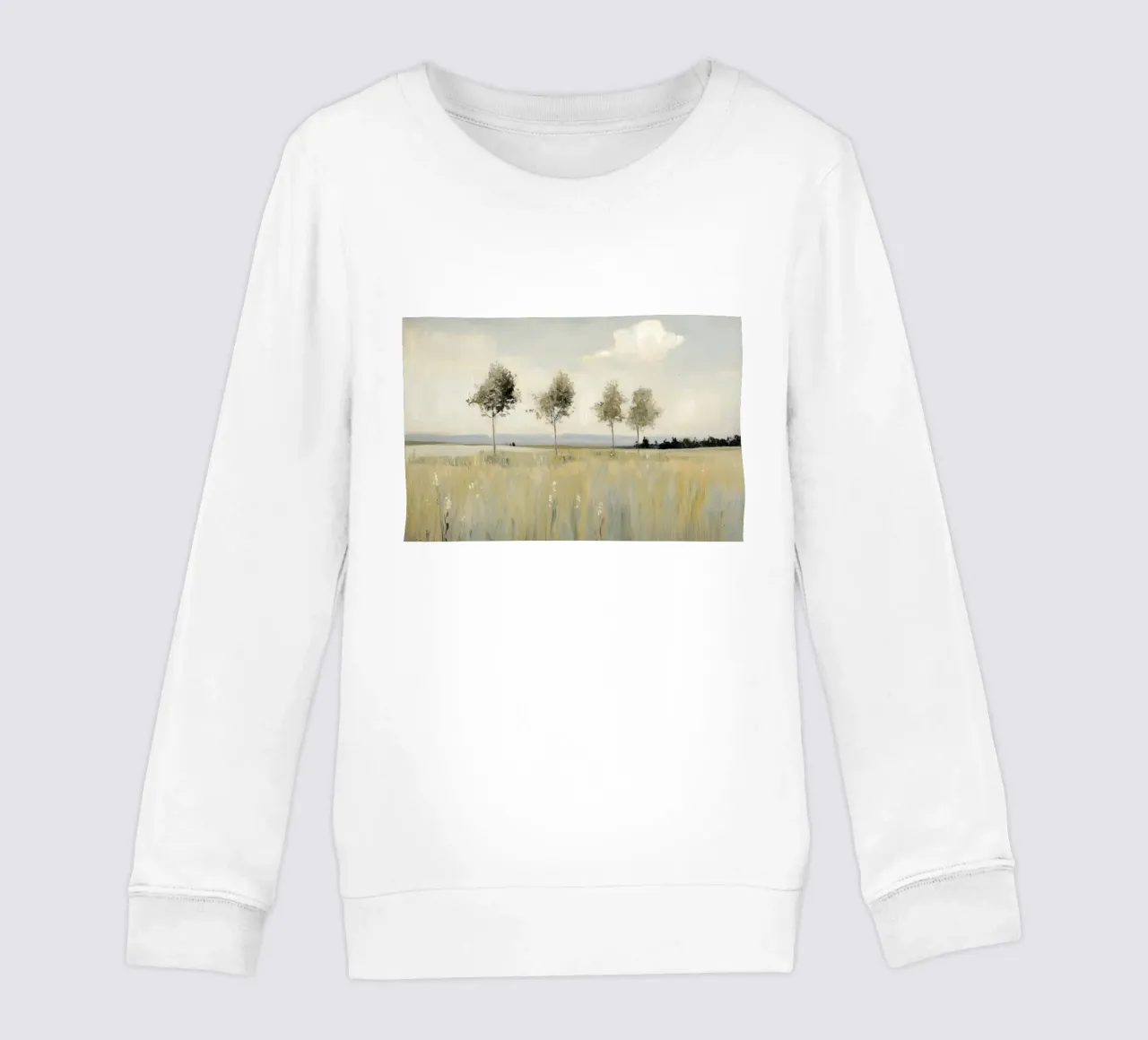 Alberi tranquilli in un campo illuminato dal sole felpa bambino da Melloi Art Print