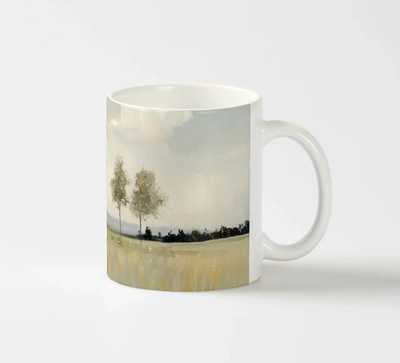Alberi tranquilli in un campo illuminato dal sole tazza in ceramica da Melloi Art Print