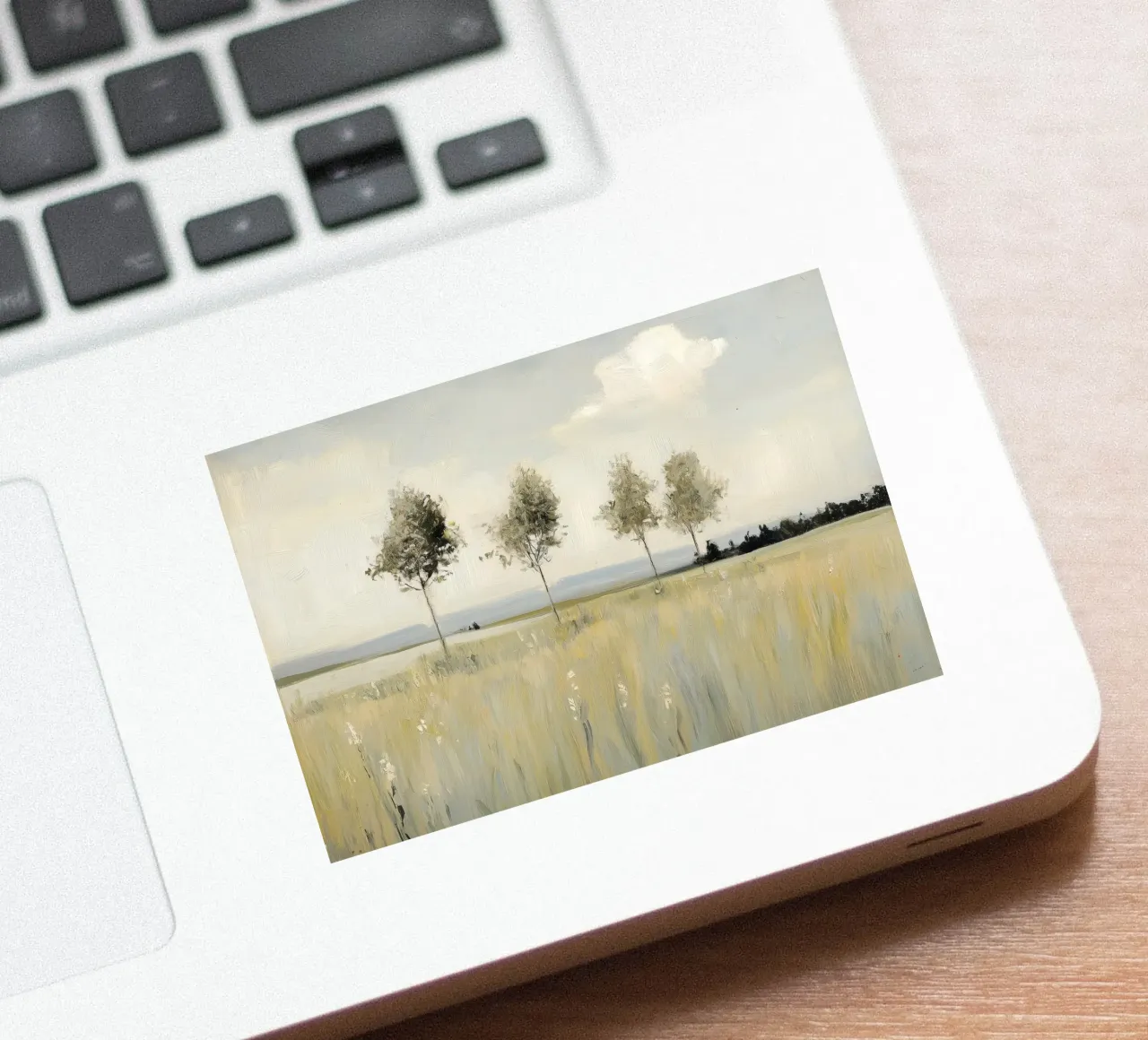 Alberi tranquilli in un campo illuminato dal sole adesivo da Melloi Art Print