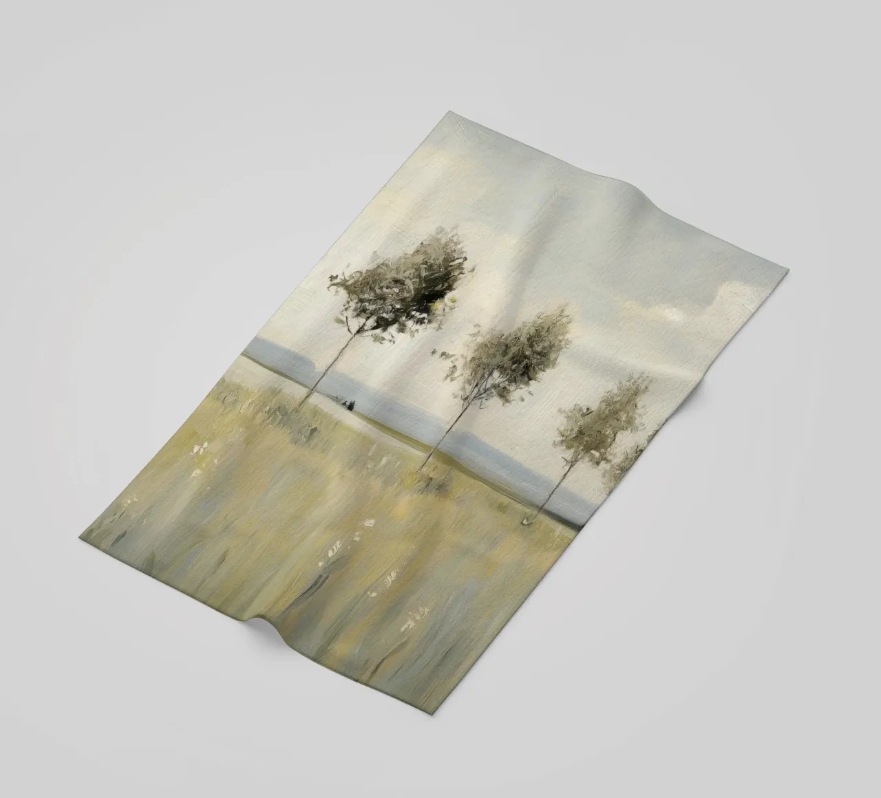 Alberi tranquilli in un campo illuminato dal sole telo mare da Melloi Art Print