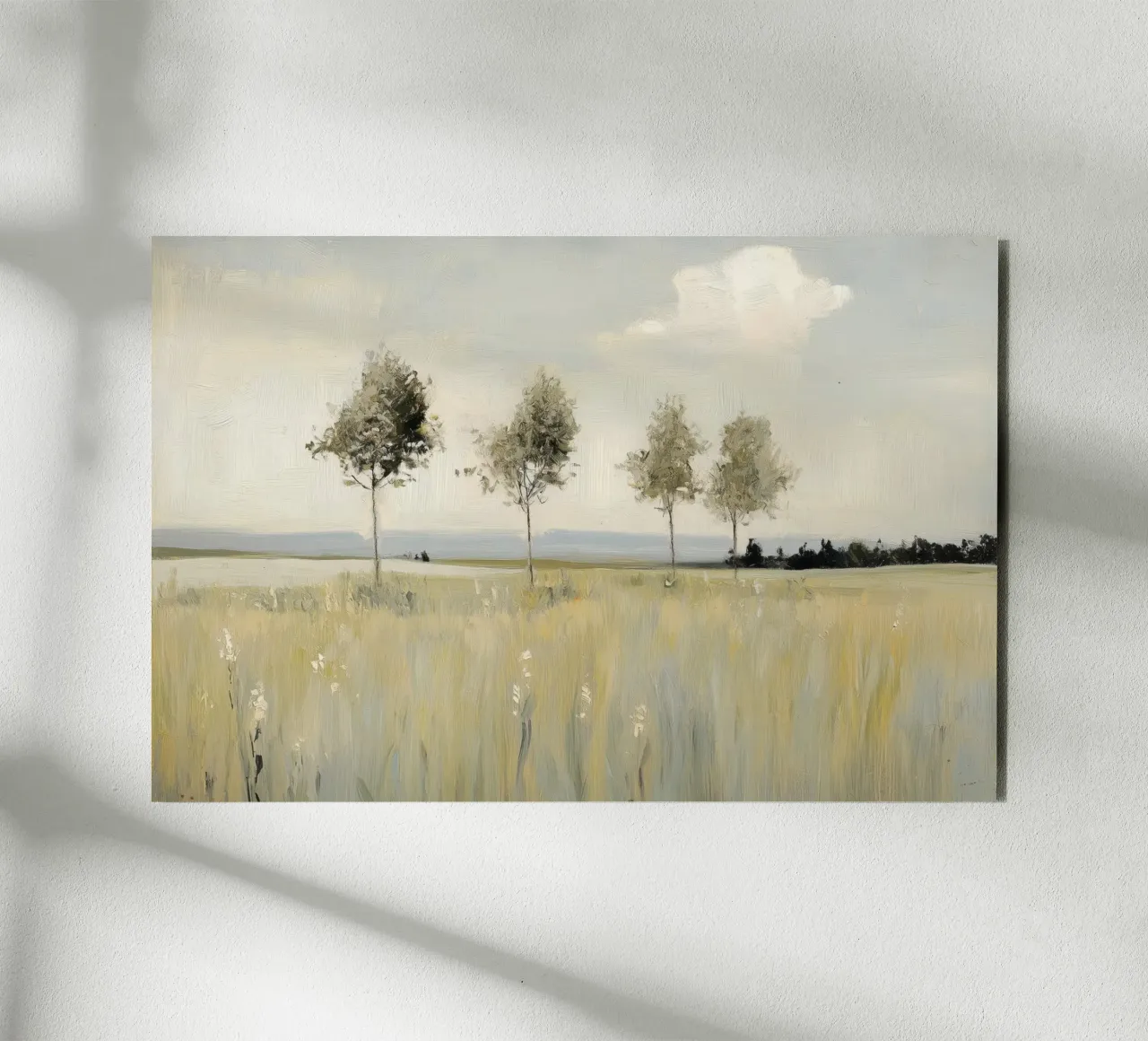 Alberi tranquilli in un campo illuminato dal sole alluminio dibond da Melloi Art Print