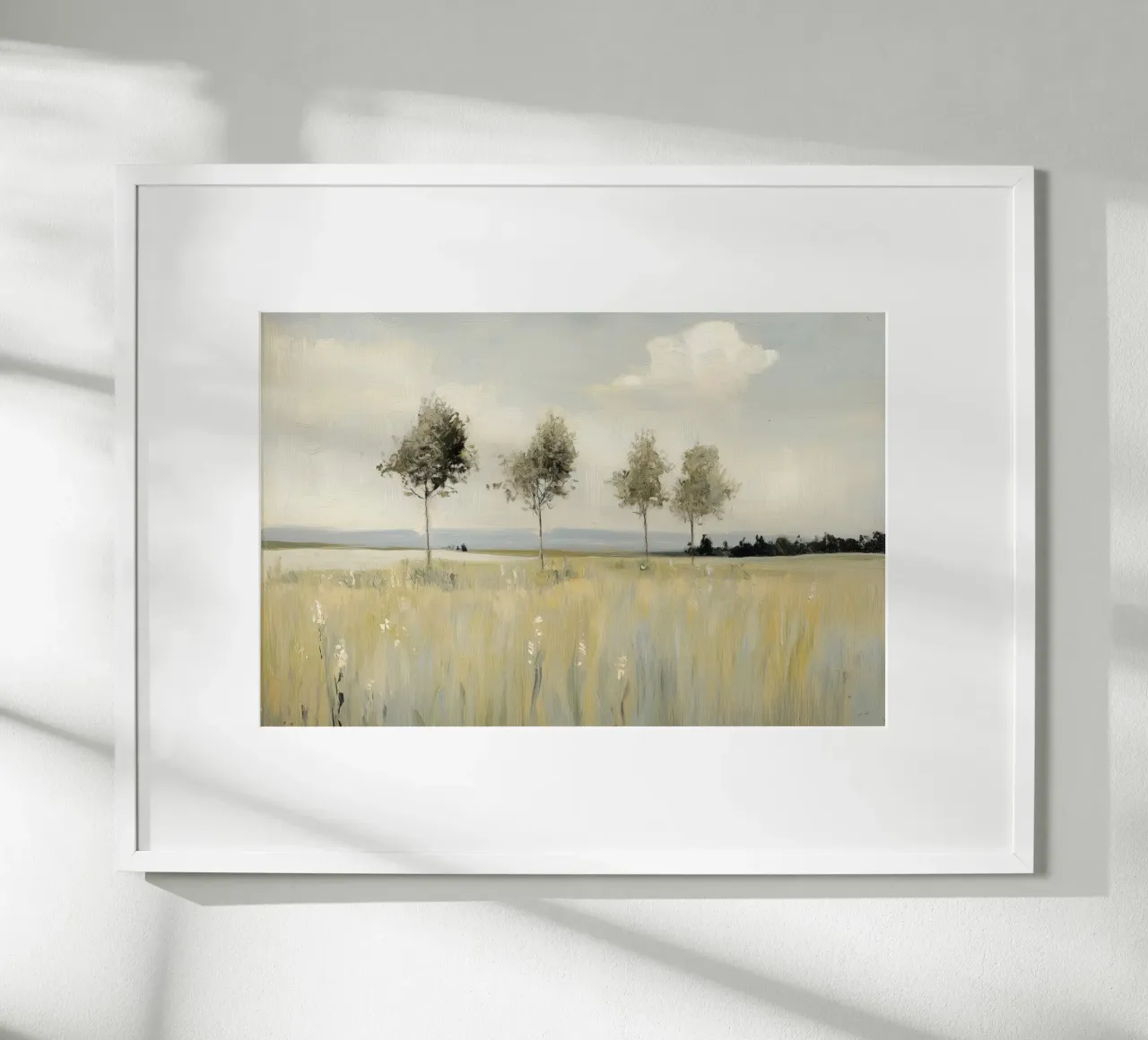 Alberi tranquilli in un campo illuminato dal sole carta hahnemühle da Melloi Art Print