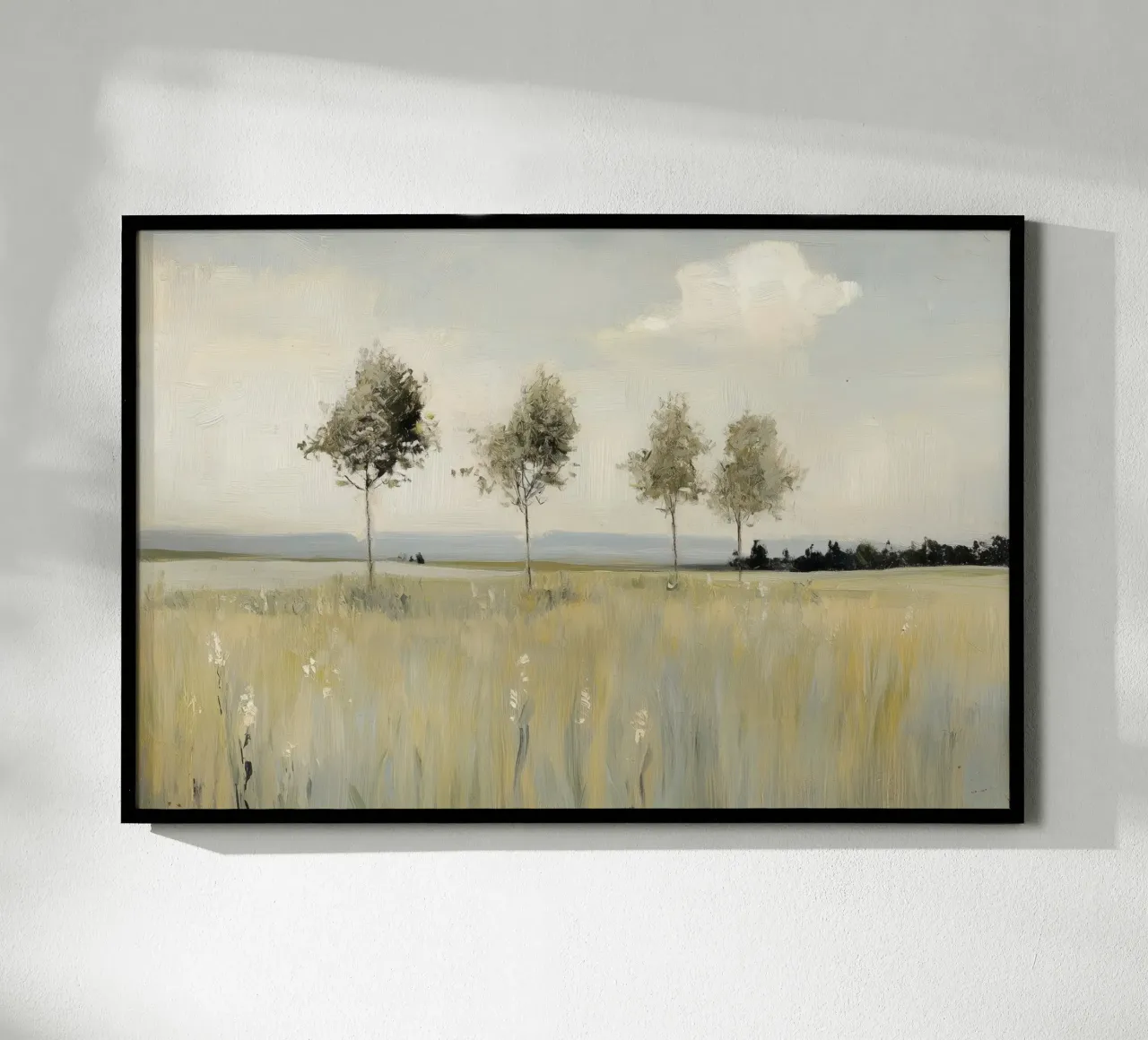 Alberi tranquilli in un campo illuminato dal sole carta hahnemühle da Melloi Art Print