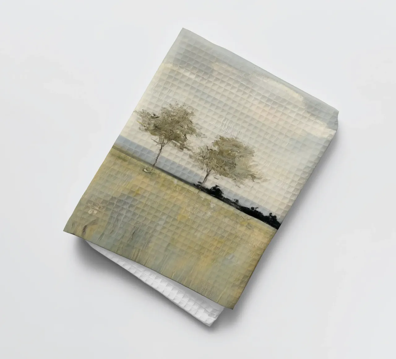 Alberi tranquilli in un campo illuminato dal sole canovaccio da cucina da Melloi Art Print