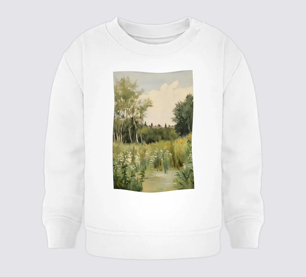Tranquillo prato primaverile con fiori felpa neonato da Melloi Art Print