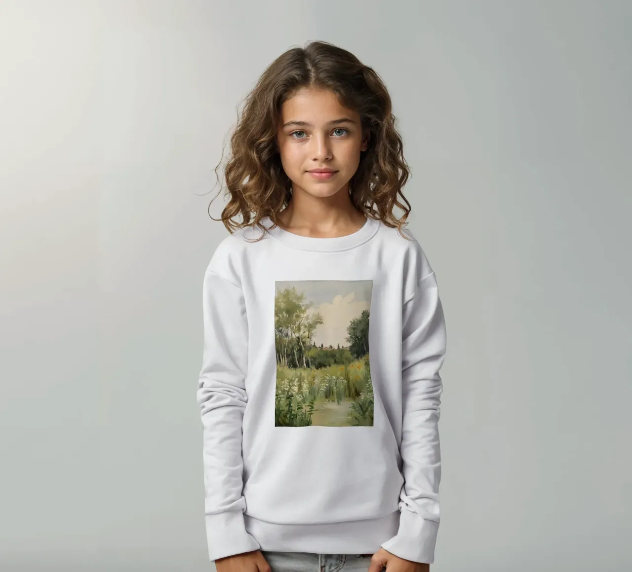 Tranquillo prato primaverile con fiori felpa bambino da Melloi Art Print