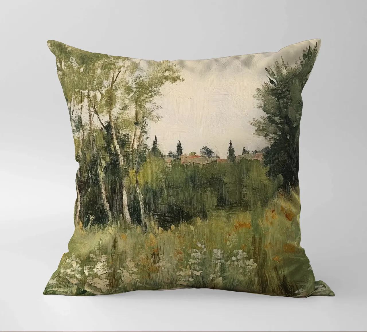 Tranquillo prato primaverile con fiori cuscino da Melloi Art Print