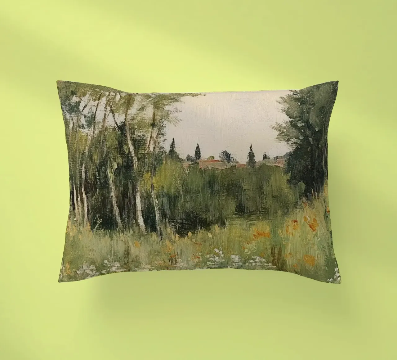Tranquillo prato primaverile con fiori cuscino da Melloi Art Print