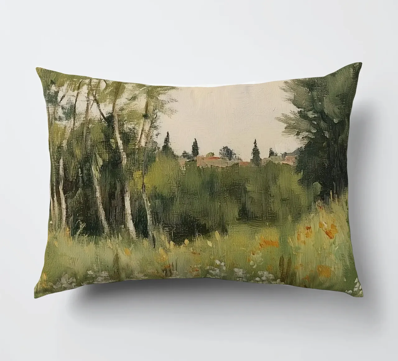 Tranquillo prato primaverile con fiori cuscino da Melloi Art Print