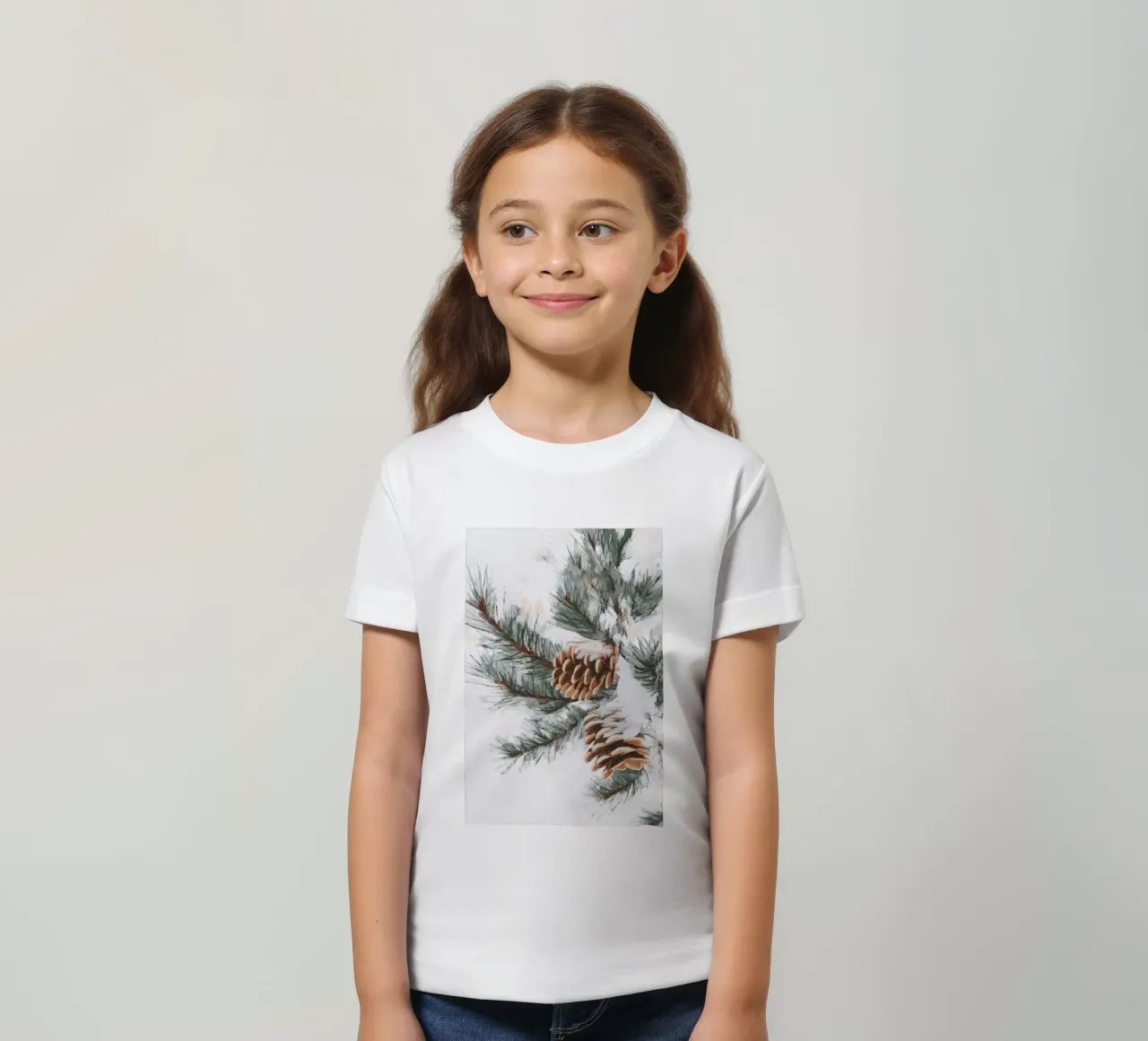 Snow Pine Cones on Branch kids t-shirt by Melloi Art Print
