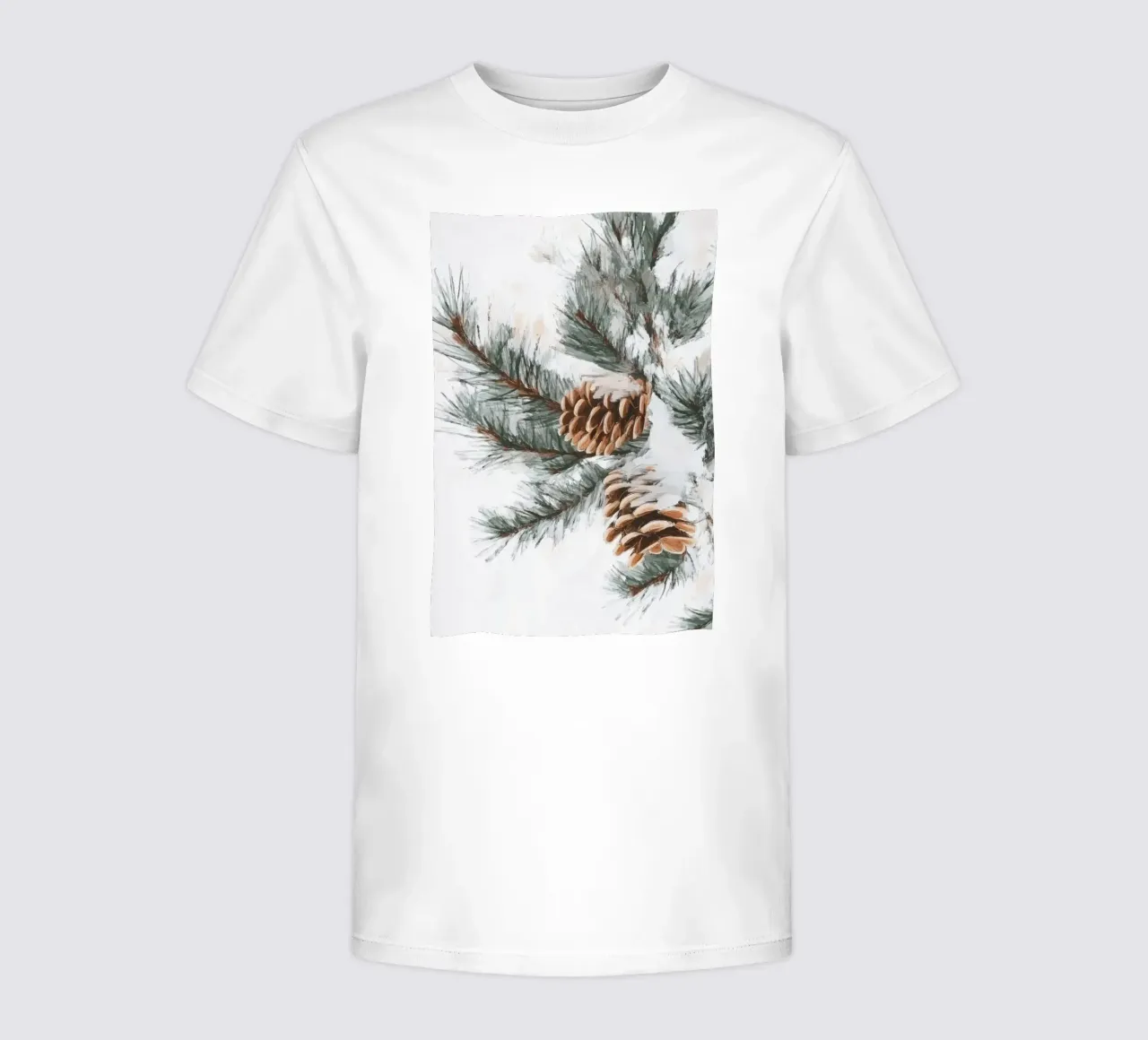 Snow Pine Cones on Branch kids t-shirt by Melloi Art Print