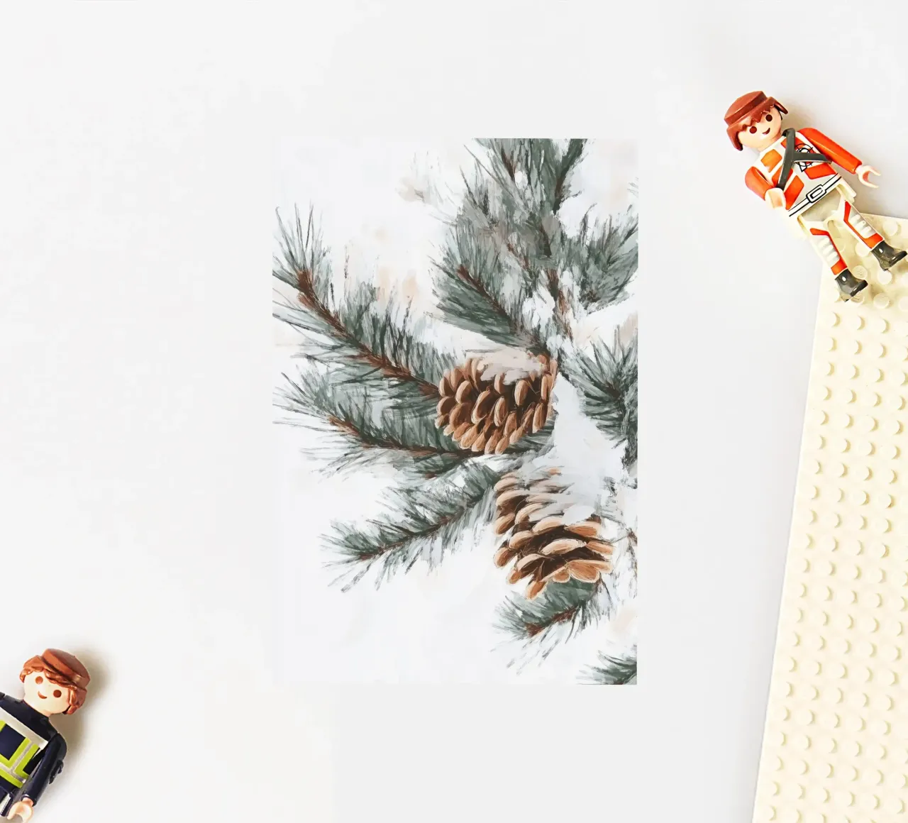 Snow Pine Cones on Branch sticker by Melloi Art Print