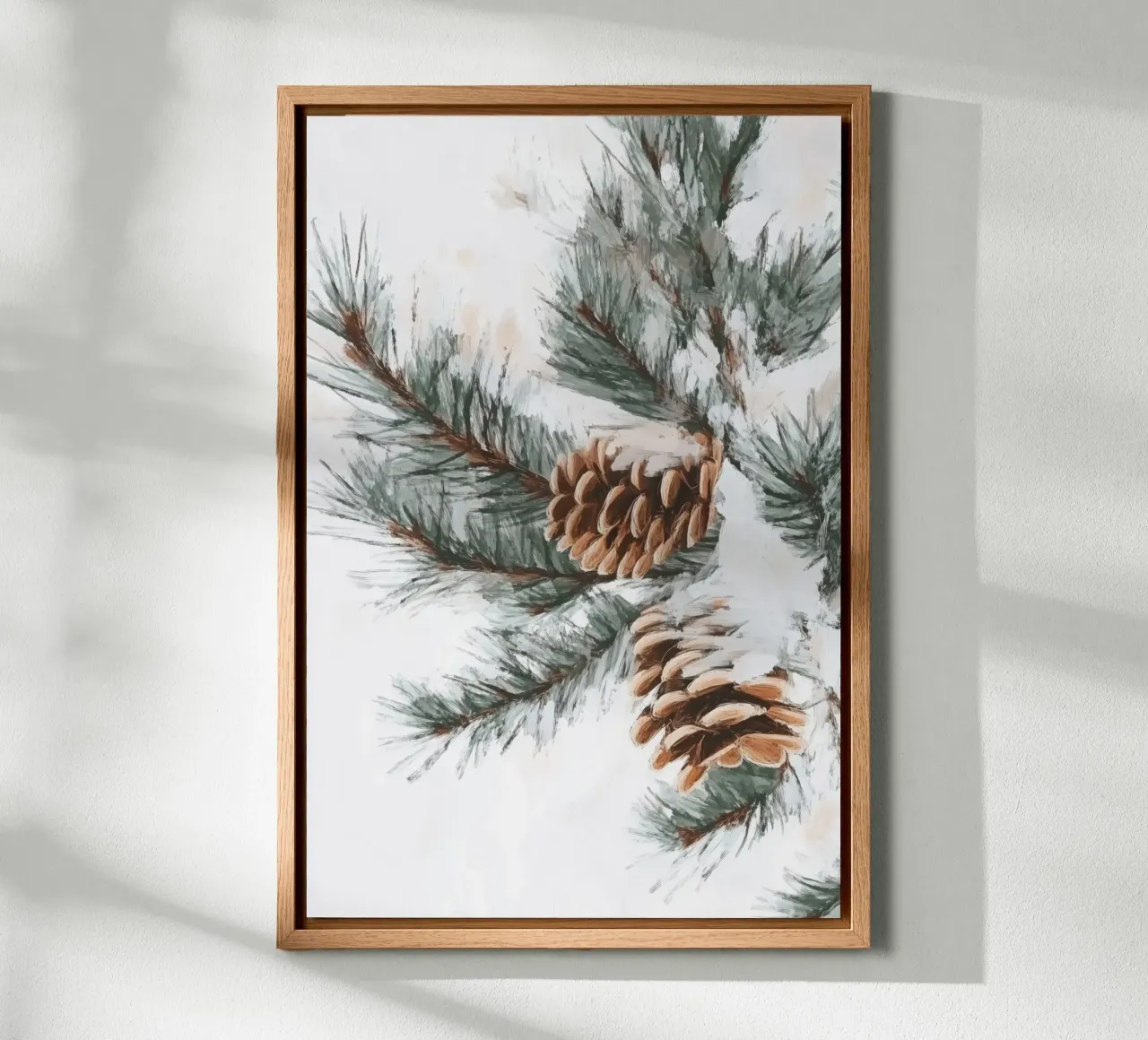Schnee Tannenzapfen auf Zweig Alu-Dibond von Melloi Art Print