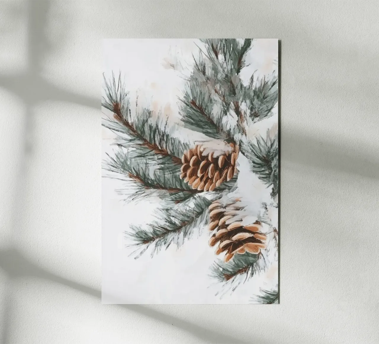 Schnee Tannenzapfen auf Zweig Alu-Dibond von Melloi Art Print