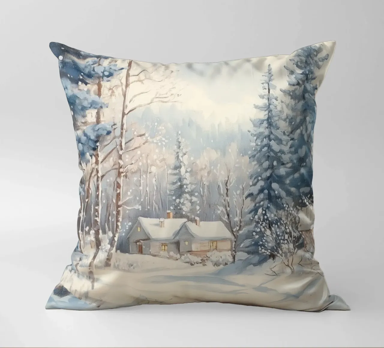 Cabine tranquille nella foresta cuscino da Melloi Art Print