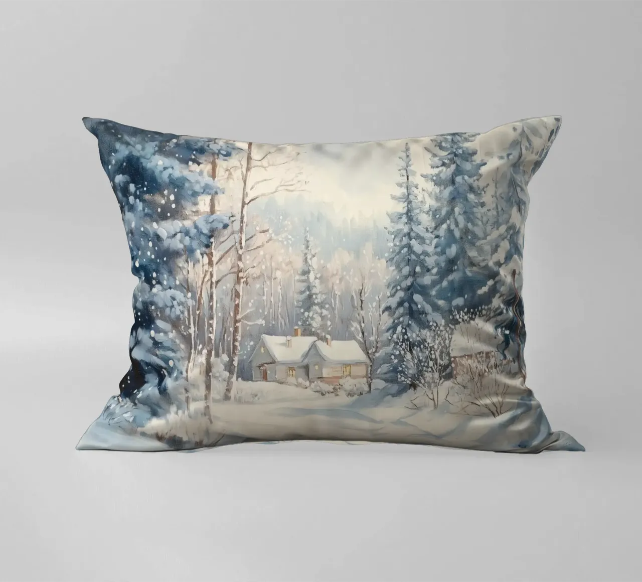 Cabine tranquille nella foresta cuscino da Melloi Art Print