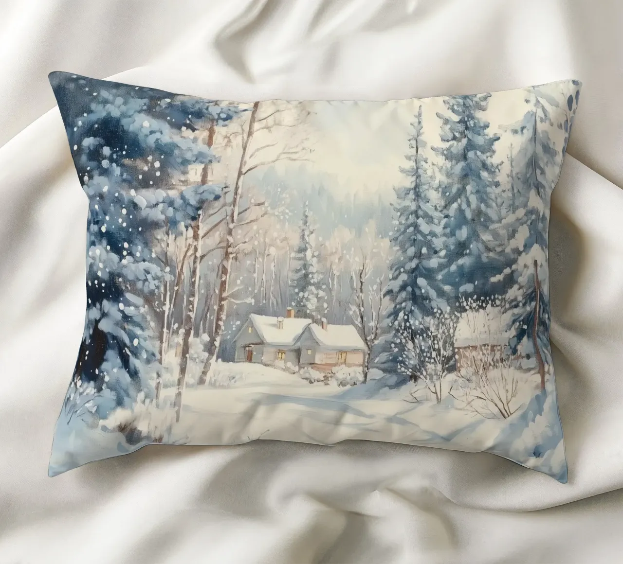 Cabine tranquille nella foresta cuscino da Melloi Art Print