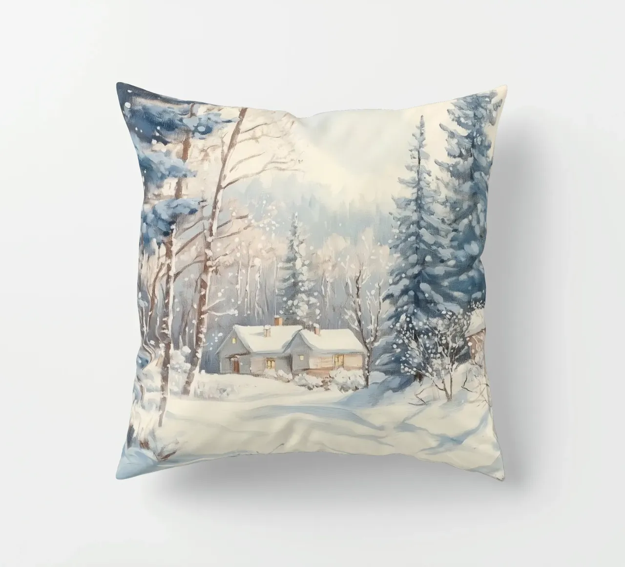 Cabine tranquille nella foresta cuscino da Melloi Art Print
