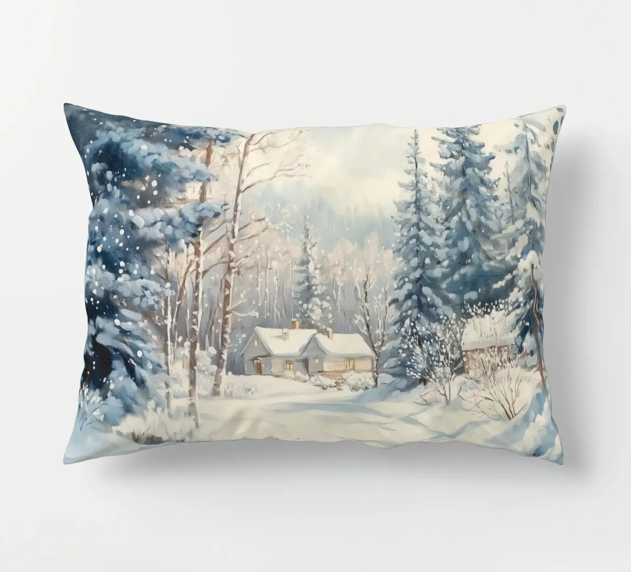 Cabine tranquille nella foresta cuscino da Melloi Art Print