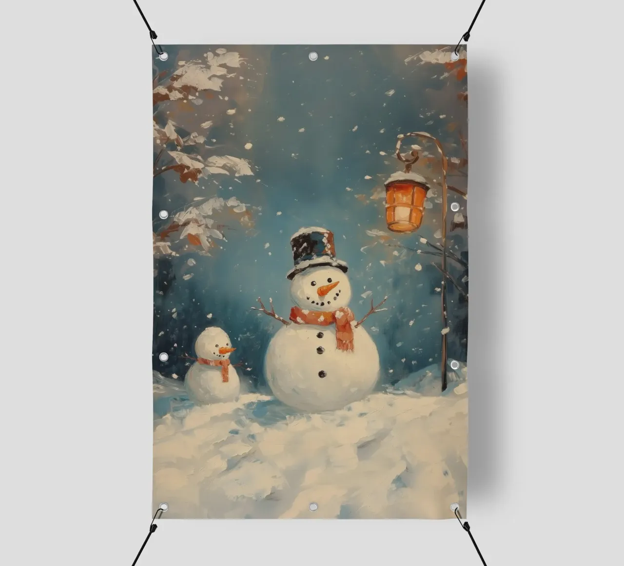 Incantevoli pupazzi di neve nel paese delle meraviglie invernali telo in pvc da Melloi Art Print