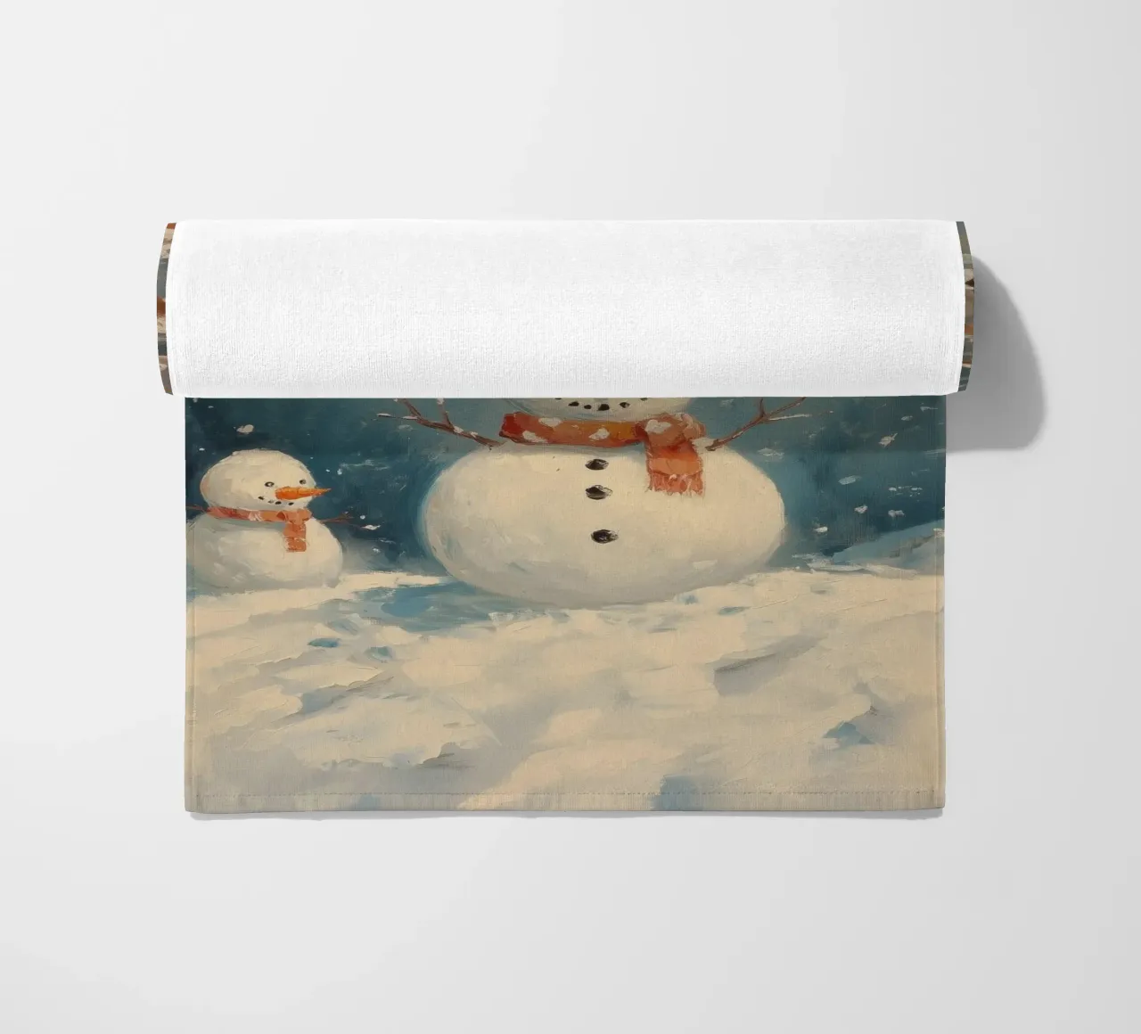 Incantevoli pupazzi di neve nel paese delle meraviglie invernali telo mare da Melloi Art Print