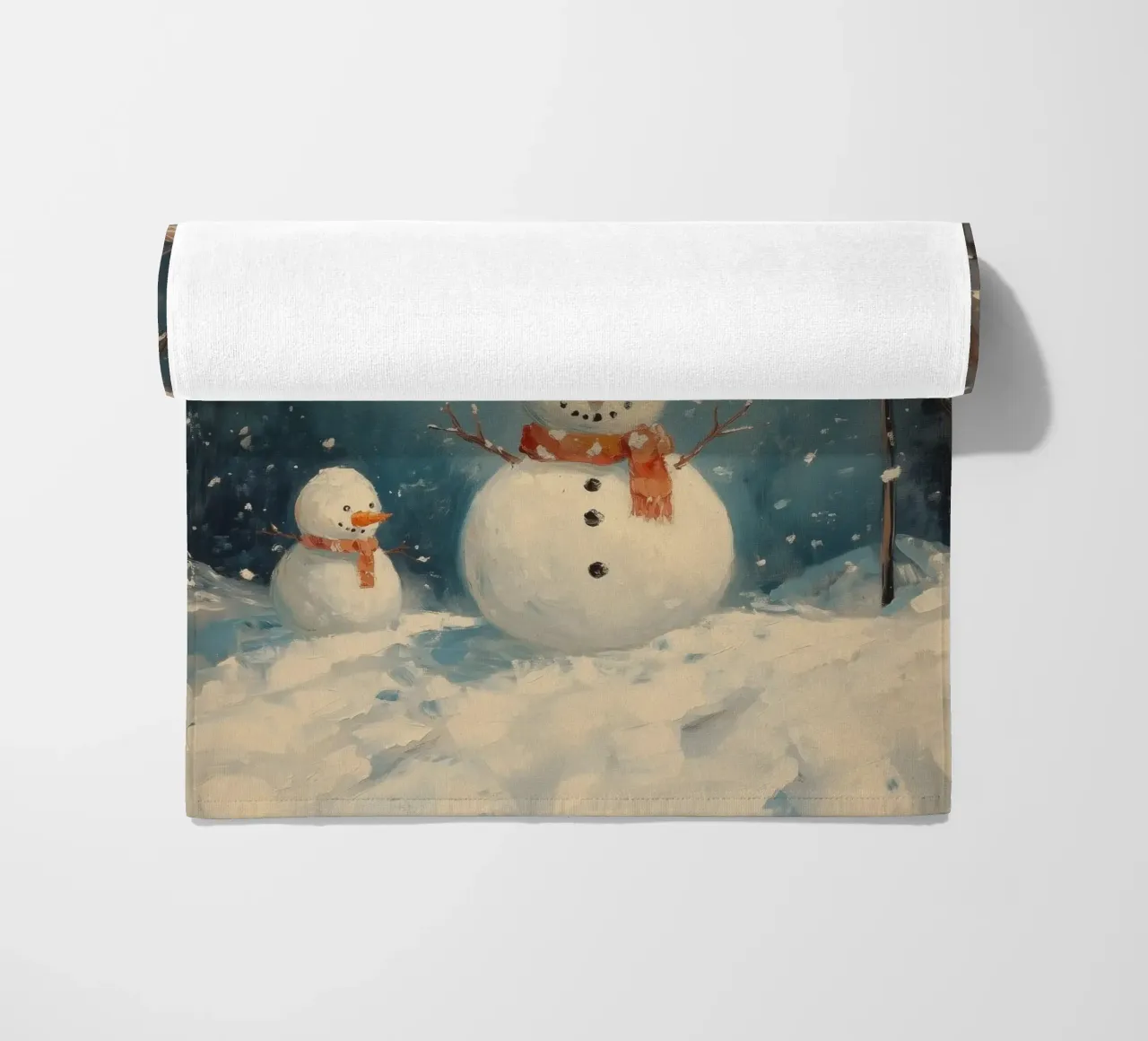 Incantevoli pupazzi di neve nel paese delle meraviglie invernali telo mare da Melloi Art Print