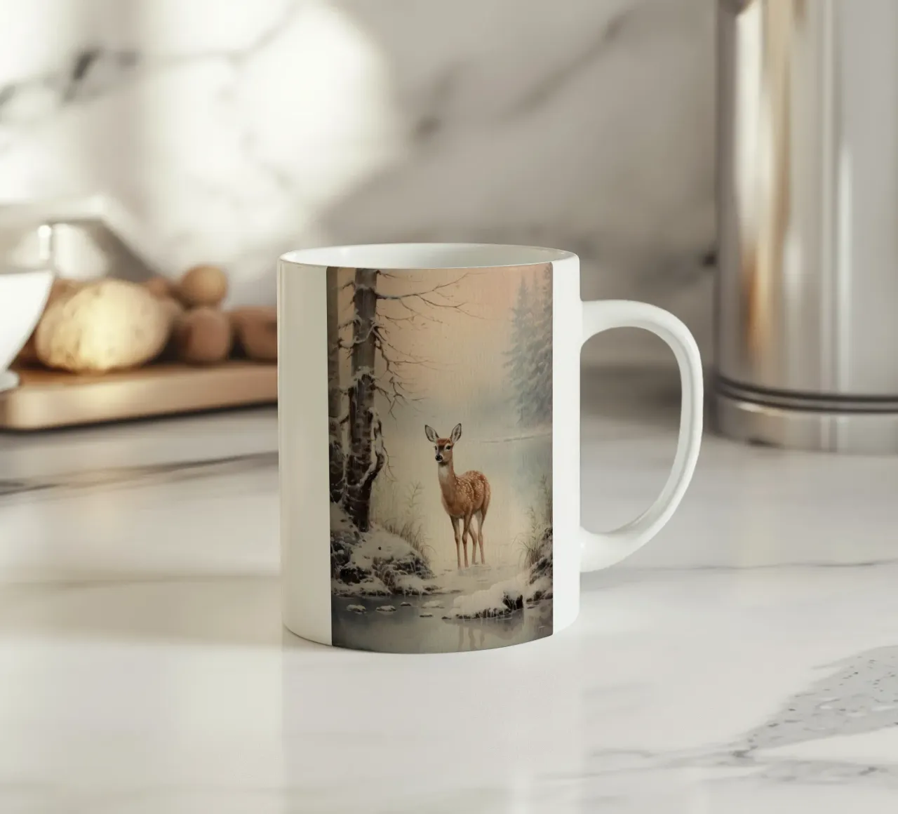 Reh im Winterwald tazza in ceramica da Luna & Noctua