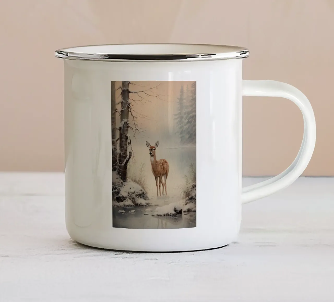 Reh im Winterwald tazza in smalto da Luna & Noctua