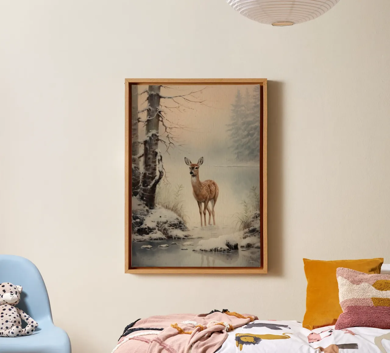 Reh im Winterwald tela con Cornice a cassetta da Luna & Noctua