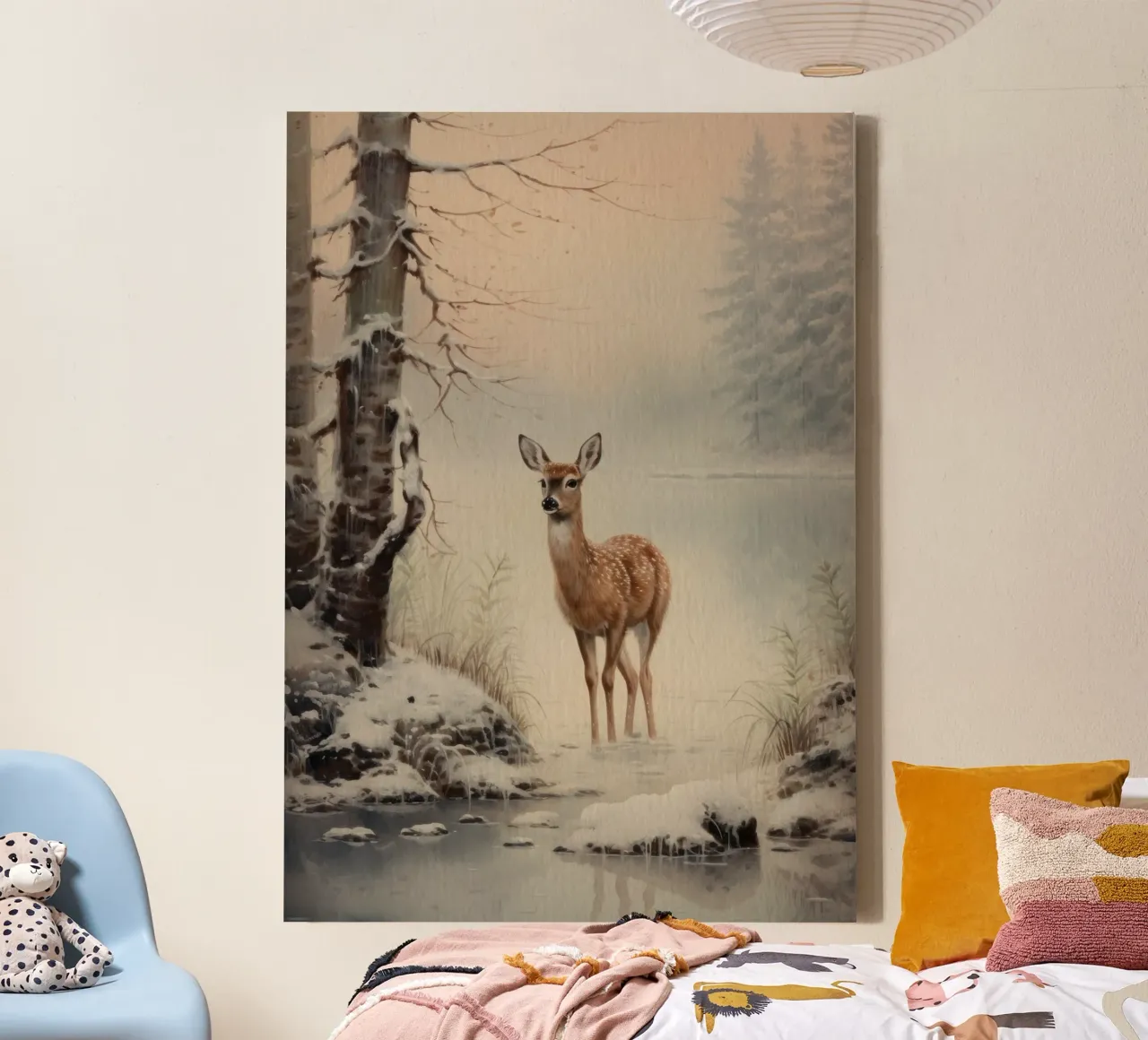 Reh im Winterwald tela con Cornice a cassetta da Luna & Noctua