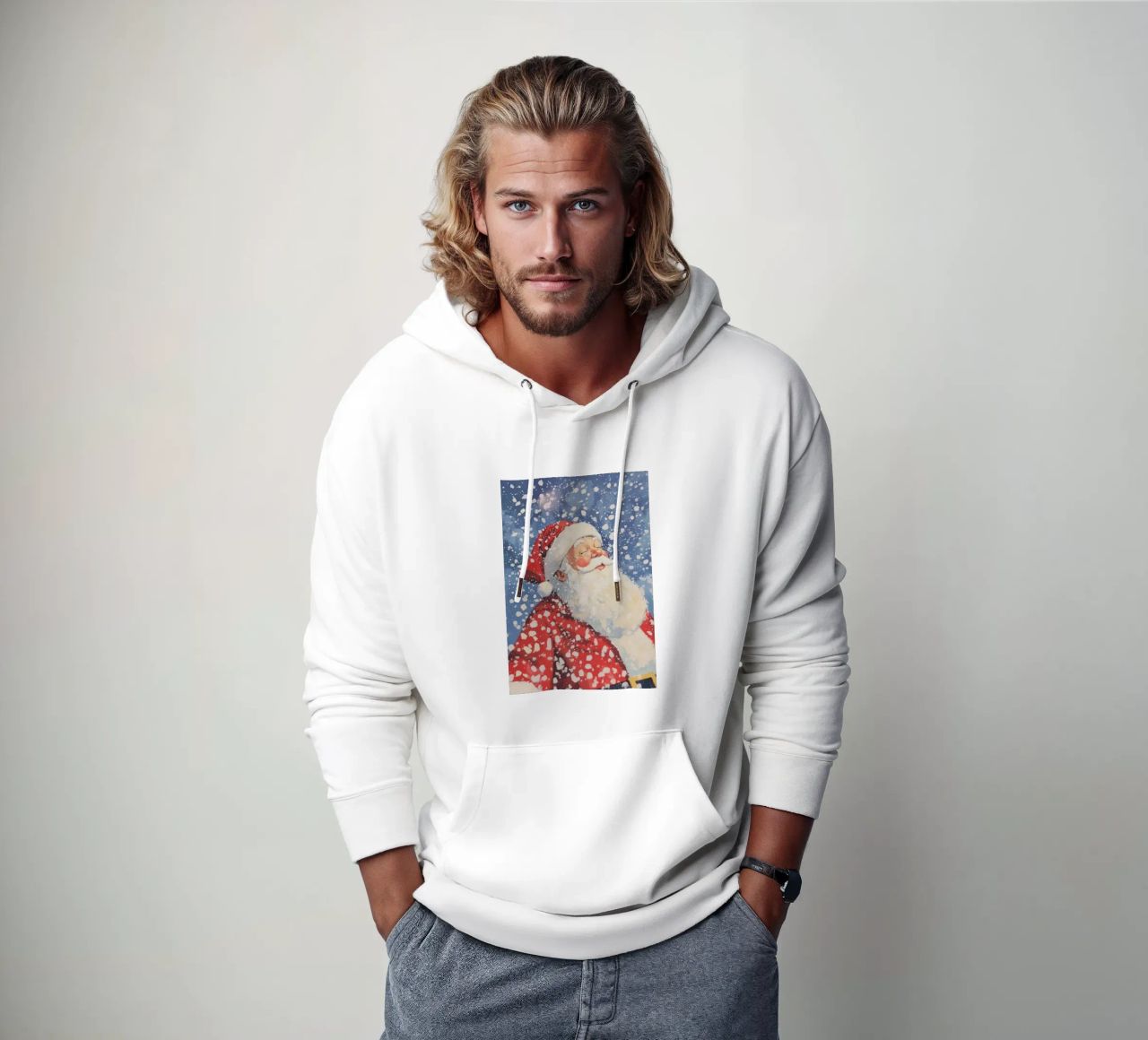 Babbo Natale classico innevato felpa con cappuccio da Melloi Art Print
