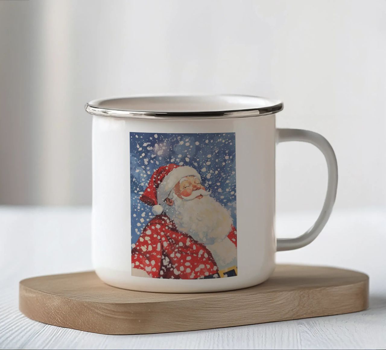 Babbo Natale classico innevato tazza in smalto da Melloi Art Print