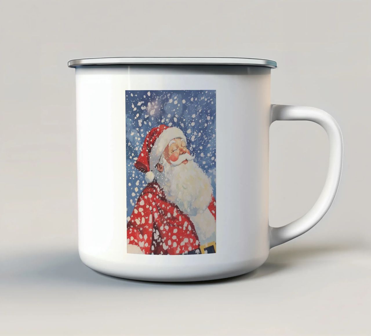 Babbo Natale classico innevato tazza in smalto da Melloi Art Print