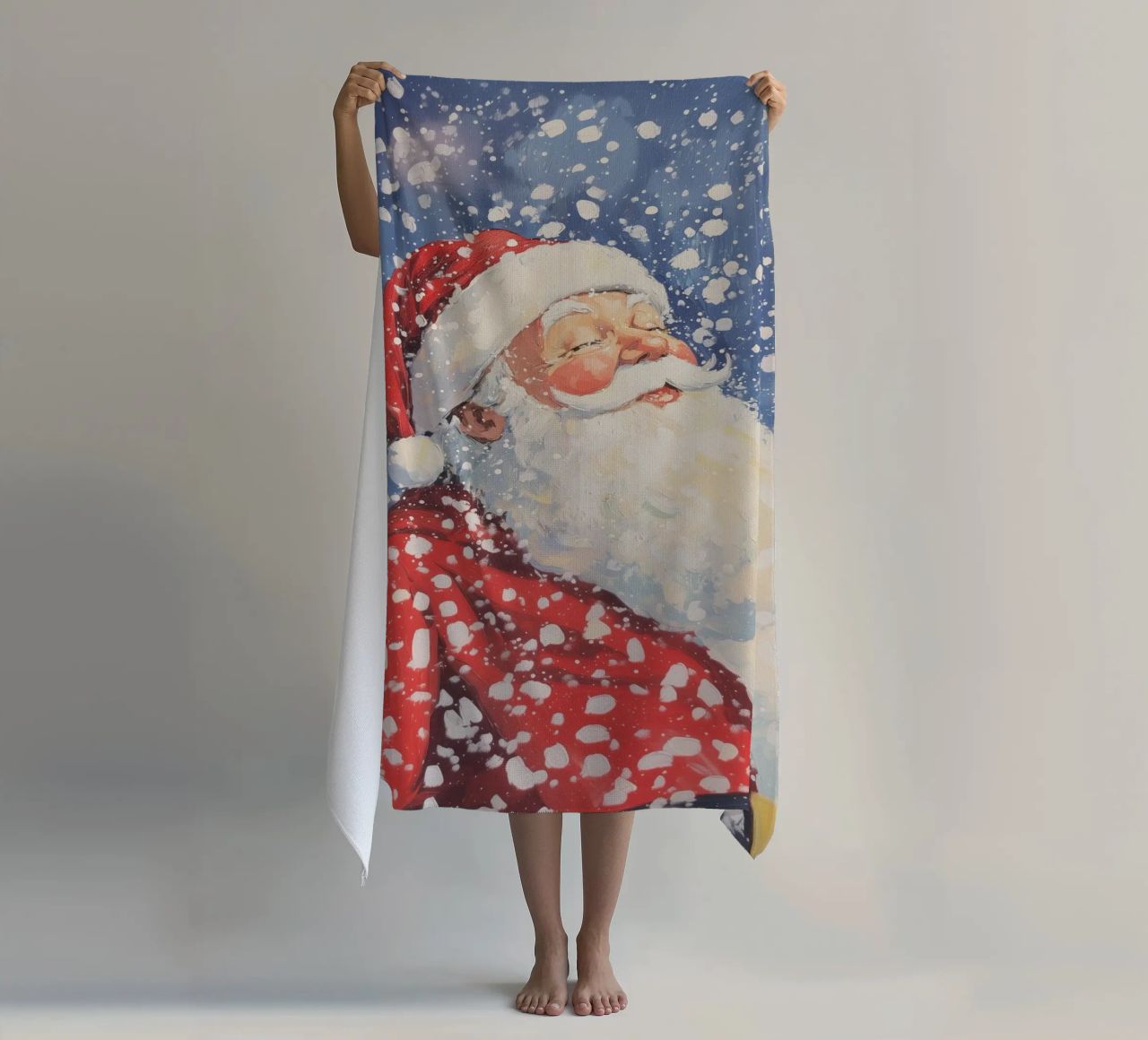 Babbo Natale classico innevato telo mare da Melloi Art Print