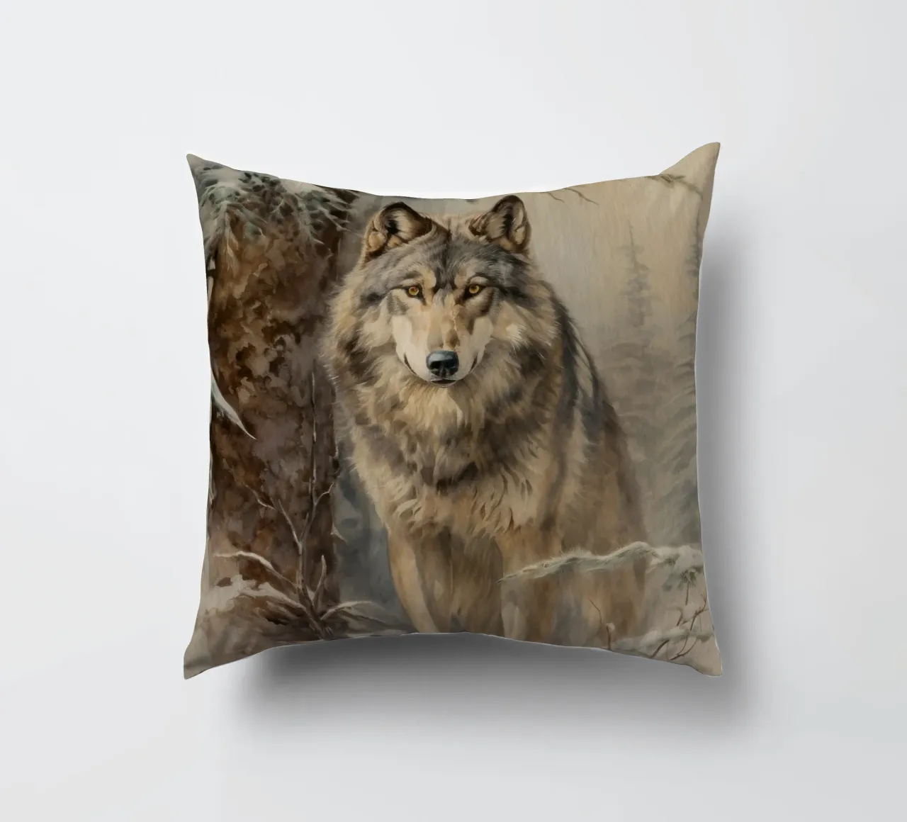 Wolf im Winterwald decorative cushion by Luna & Noctua