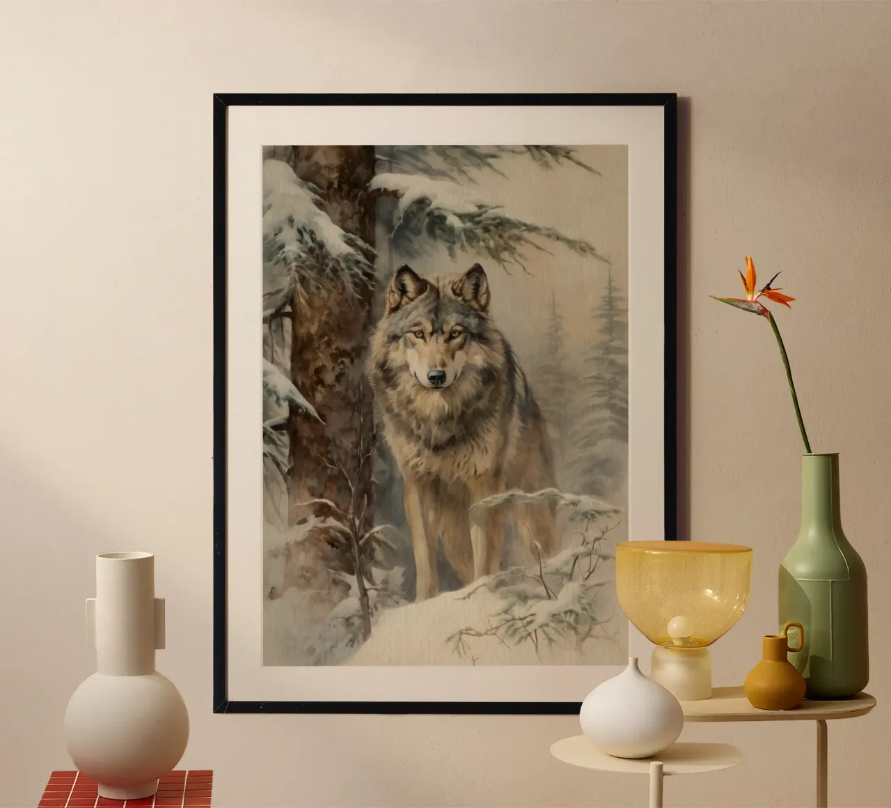 Wolf im Winterwald poster con telaio in plastica da Luna & Noctua