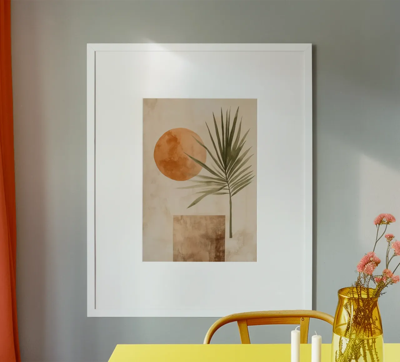 Palm Leaf And Sun poster con telaio in alluminio da treechild