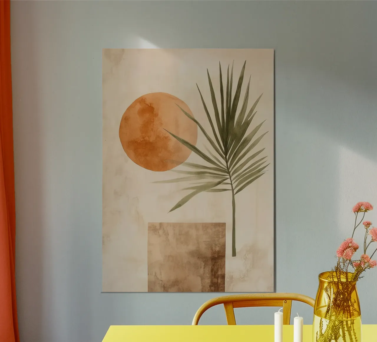 Palm Leaf And Sun poster con telaio in alluminio da treechild