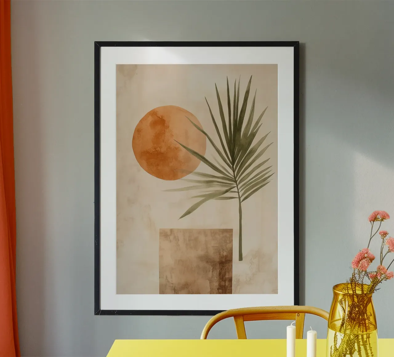 Palm Leaf And Sun poster con telaio in alluminio da treechild