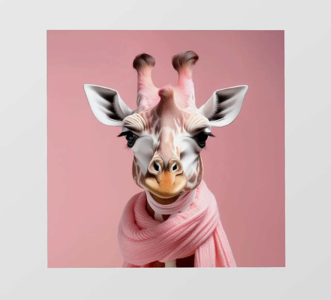 Stylish Pink-Clad Giraffe Portrait in Soft Pastel Background backlit film by FlexiDesignsByK