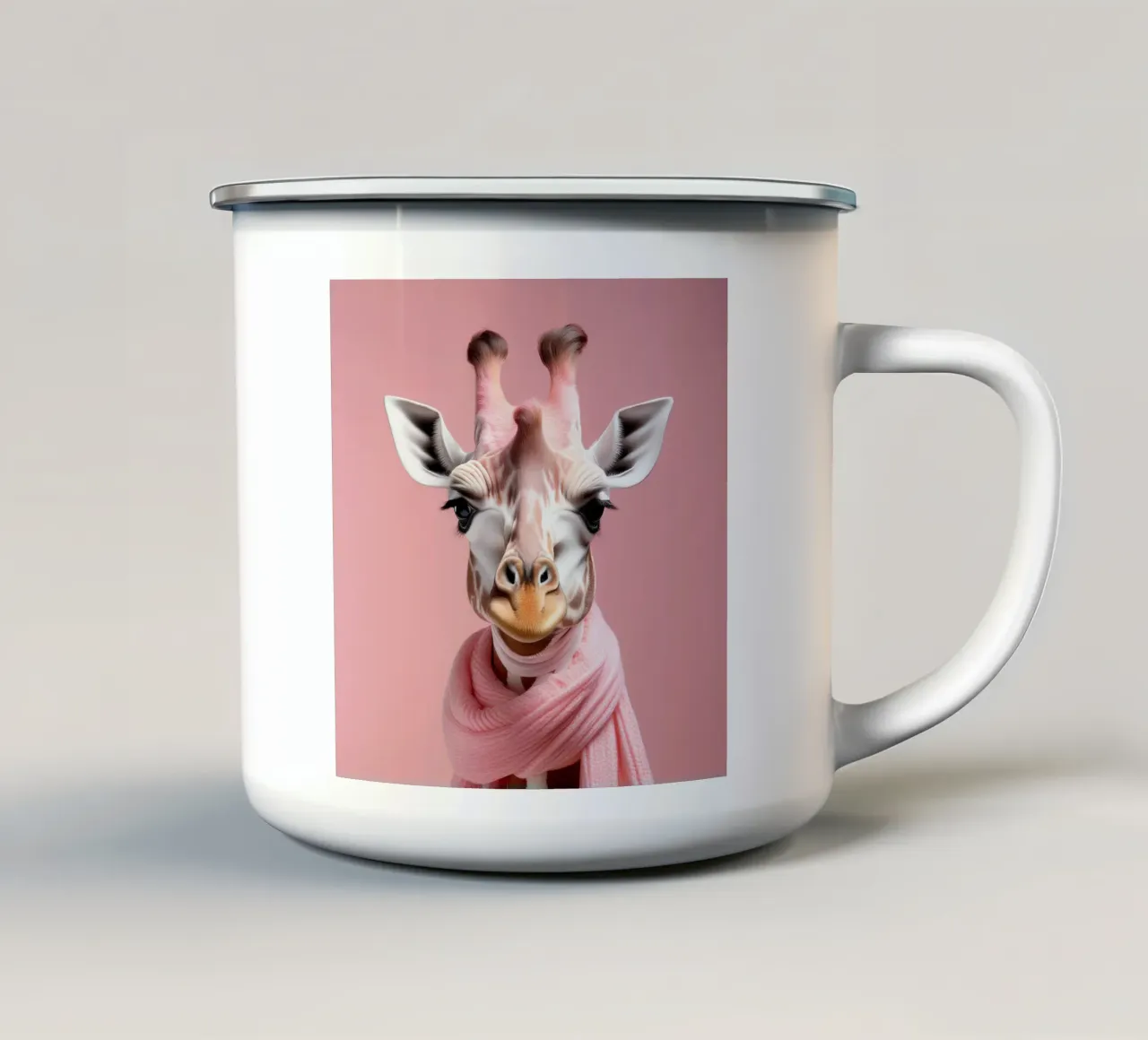 Elegante ritratto di giraffa in rosa su uno sfondo pastello morbido tazza in smalto da FlexiDesignsByK