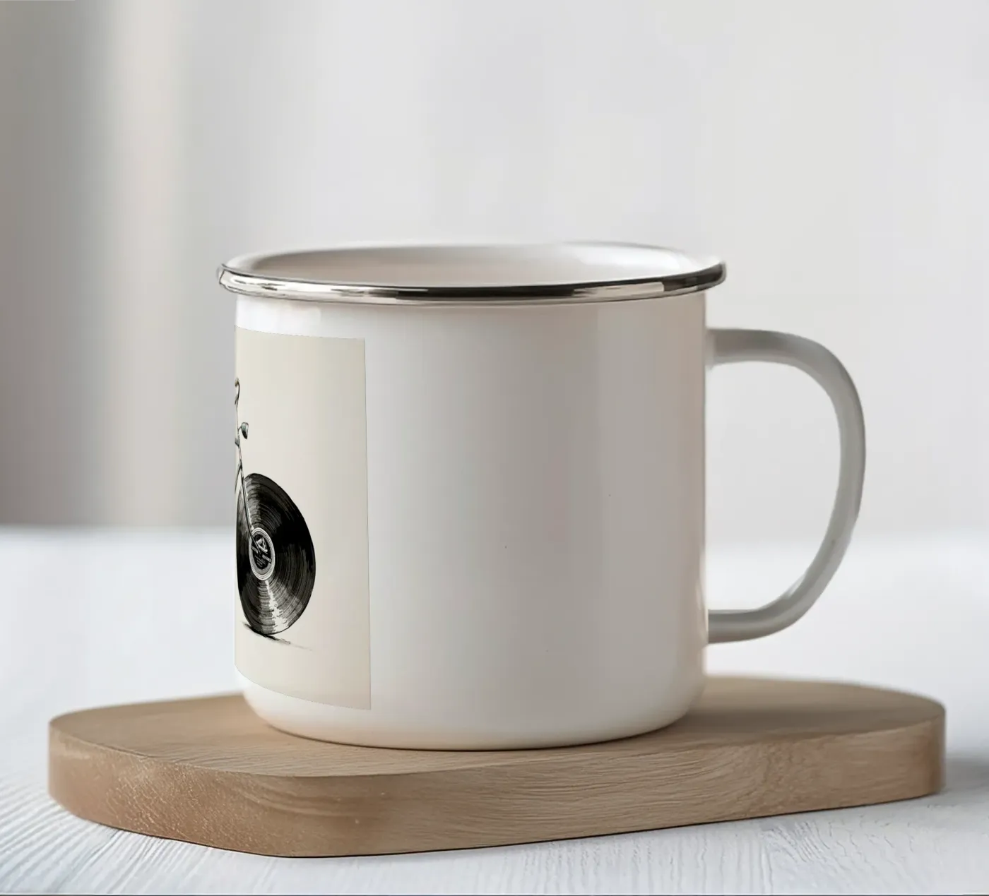 Velophone enamel mug by Florent Bodart