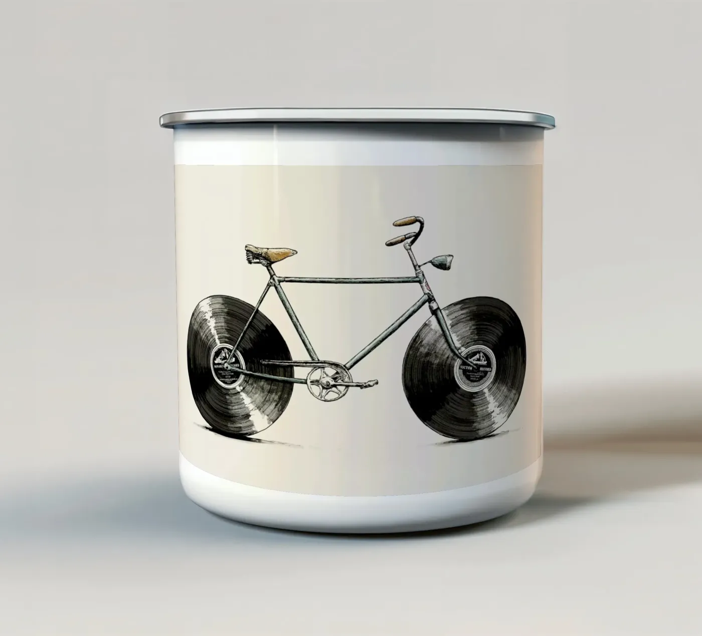 Velophone enamel mug by Florent Bodart