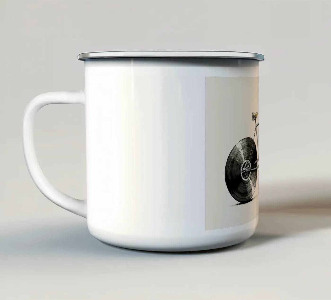 Velophone enamel mug by Florent Bodart
