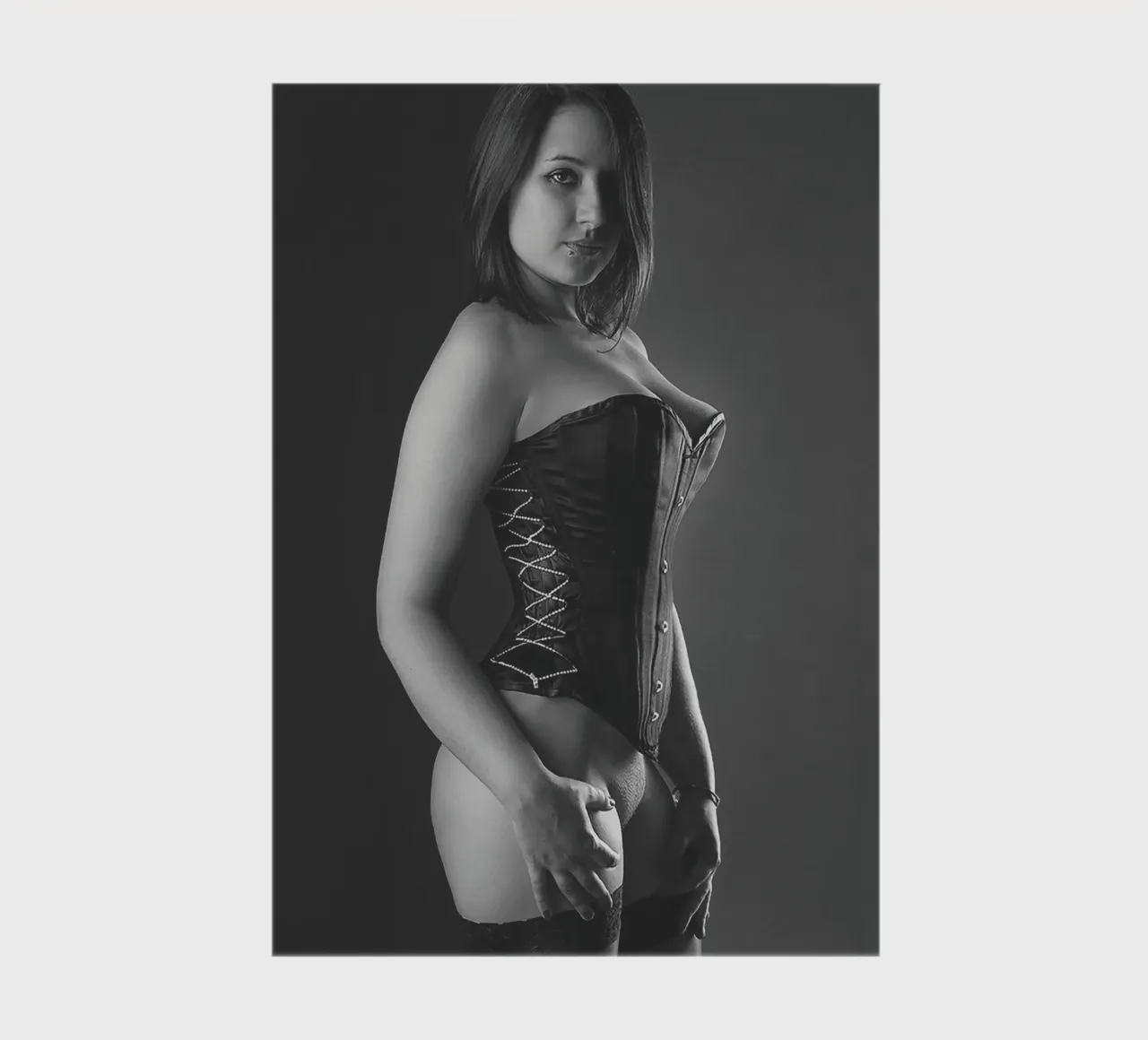 Alyona in a corset Mono notebook by Dave Hare Photography