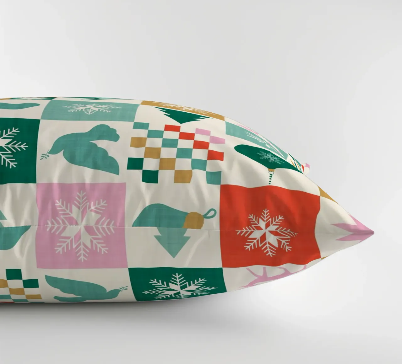 Icona retrò per le vacanze Modello a quadri - verde ocra rosso Rosa cuscino da Dominique Vari