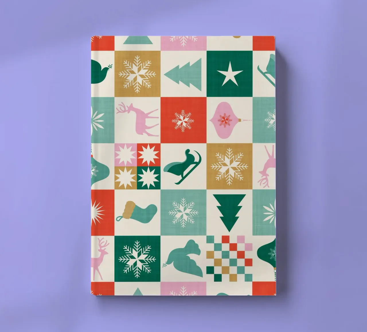 Retro Holiday Icon checks Pattern • teal ochre red Pink notebook by Dominique Vari