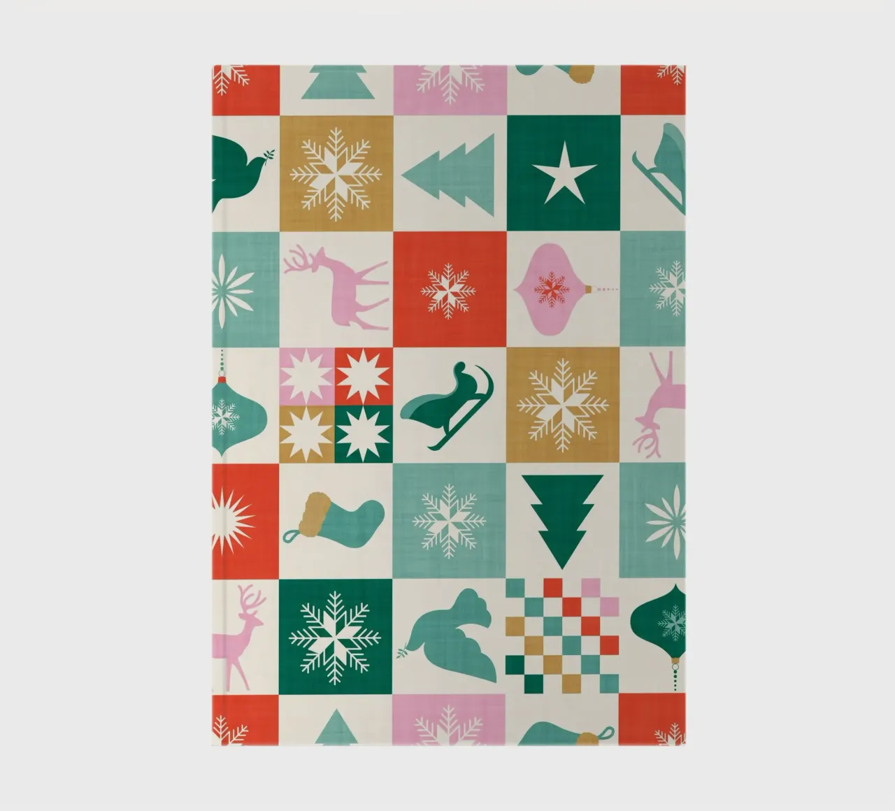 Retro Holiday Icon checks Pattern • teal ochre red Pink notebook by Dominique Vari
