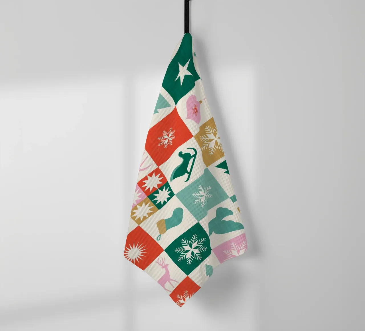 Icona retrò per le vacanze Modello a quadri - verde ocra rosso Rosa canovaccio da cucina da Dominique Vari